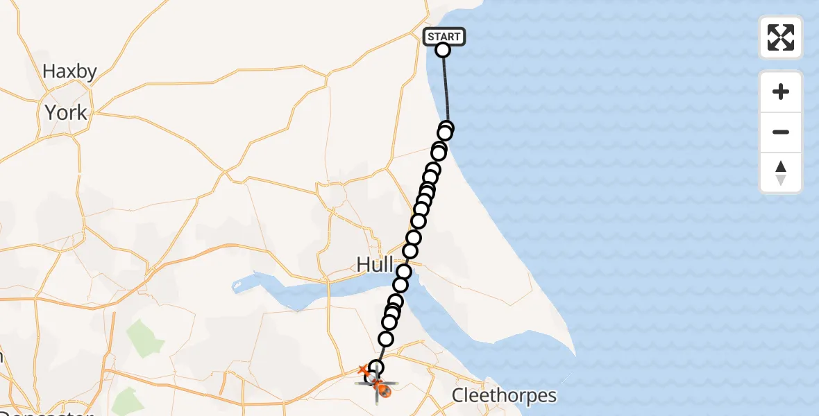 Flight route Coastguard Helicopter Bridlington - Humberside Airport, 11 June 2026, 09:25