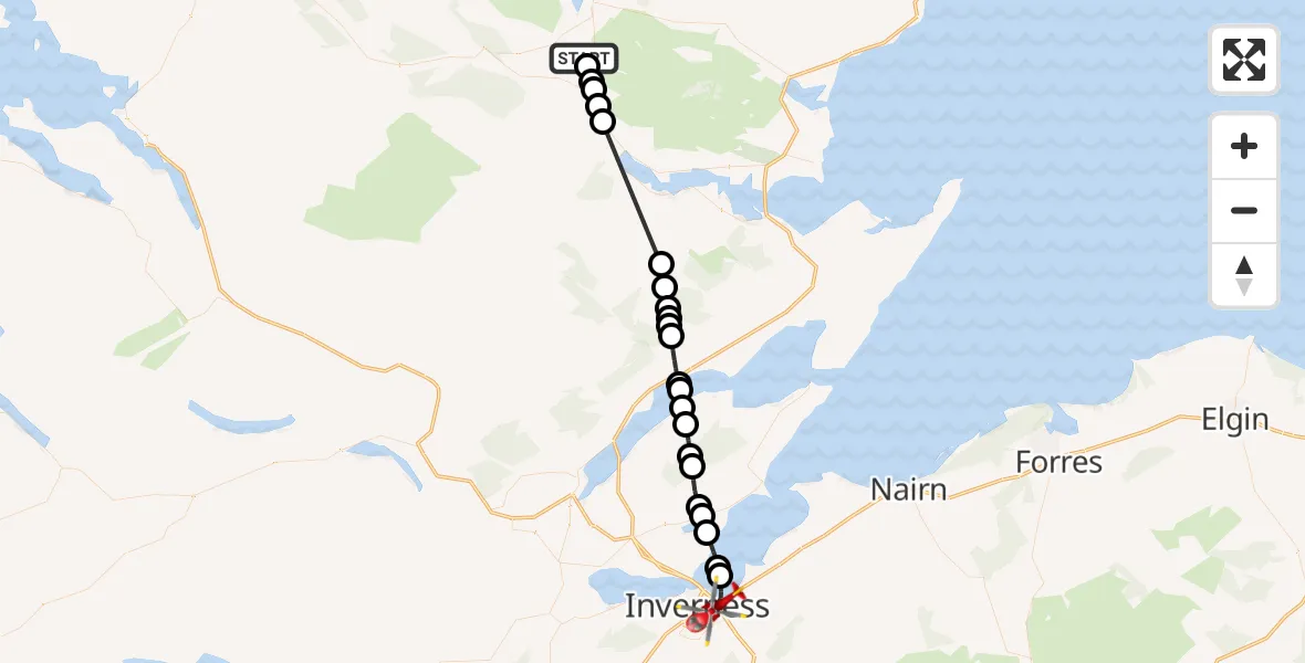 Flight route Air Ambulance Helicopter Achany - Inverness, 11 June 2026, 09:50