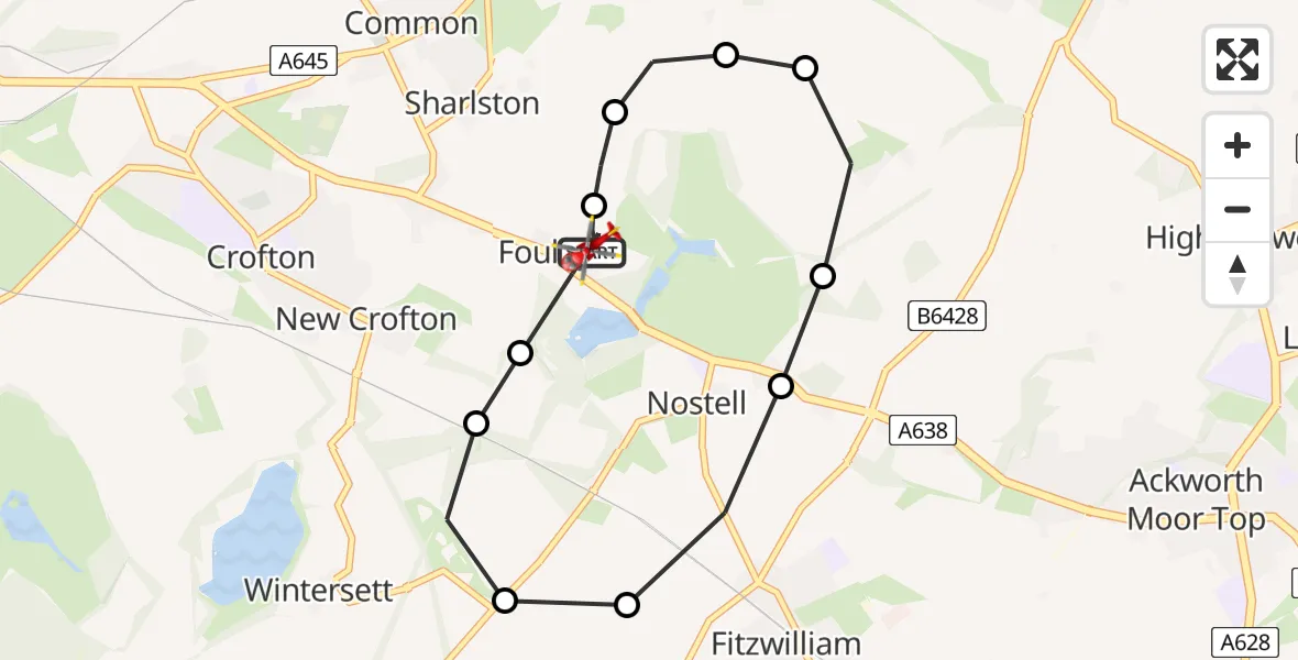 Flight route Air Ambulance Helicopter YAA Nostell Helicopter Port - YAA Nostell Helicopter Port, 11 June 2026, 10:35