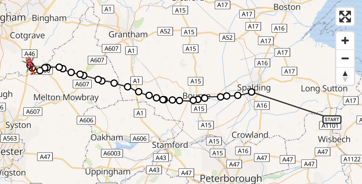 Flight route Air Ambulance Helicopter Newton - Hickling, 11 June 2026, 10:59