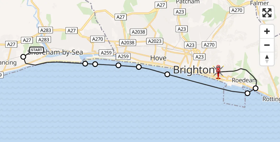Flight route Air Ambulance Helicopter Brighton City Airport - Brighton, 11 June 2026, 11:17
