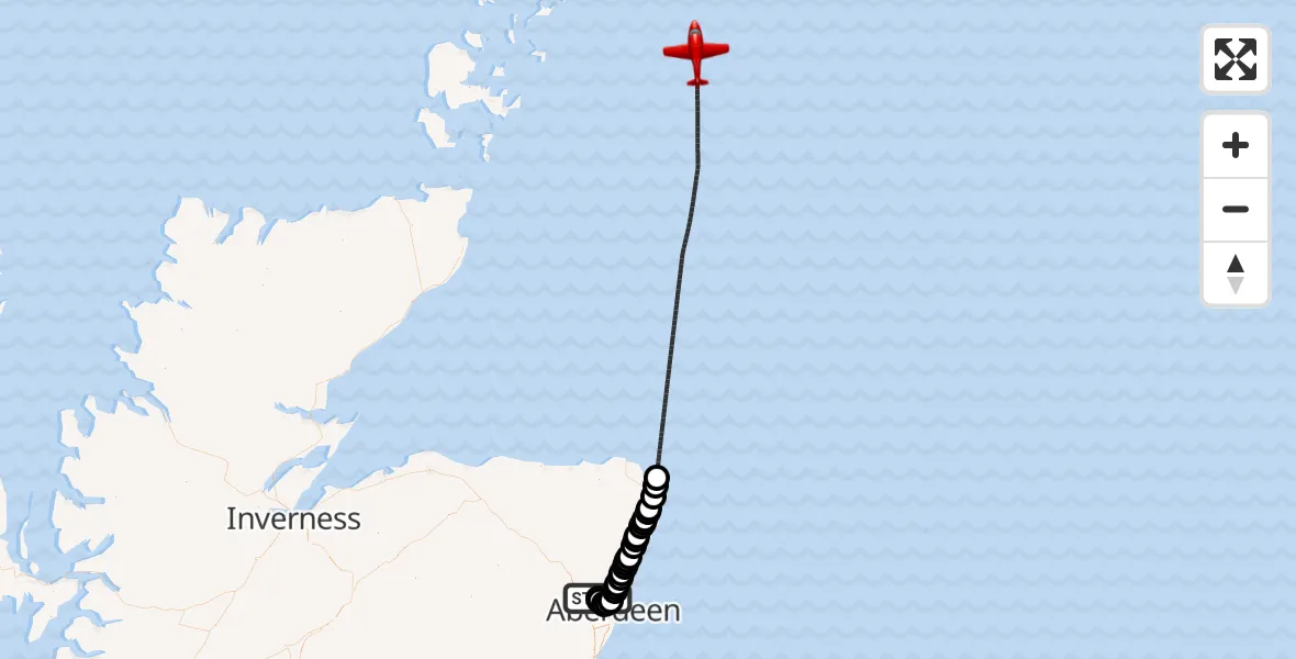 Flight route Air Ambulance Aircraft Aberdeen International Airport - North Sea, 11 June 2026, 11:26