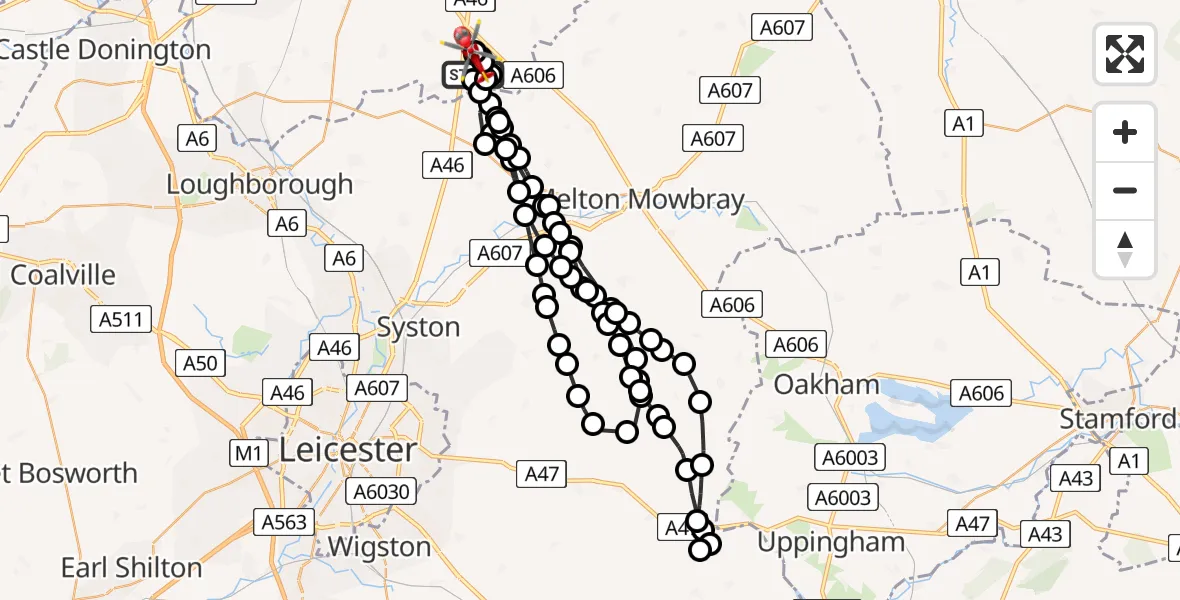 Flight route Air Ambulance Helicopter Rushcliffe - Nottingham Heliport, 11 June 2026, 11:34