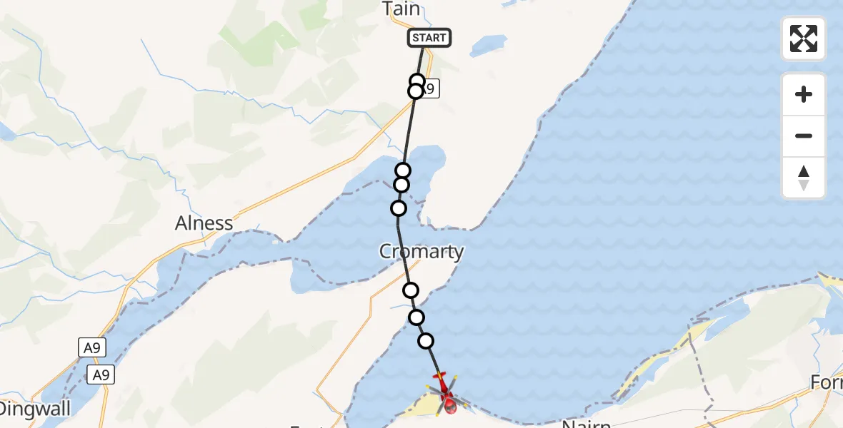 Flight route Air Ambulance Helicopter Tain - Whiteness, 11 June 2026, 11:57