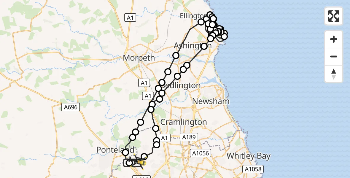 Flight route Police Helicopter Newcastle International Airport - Newcastle International Airport, 11 June 2026, 12:17