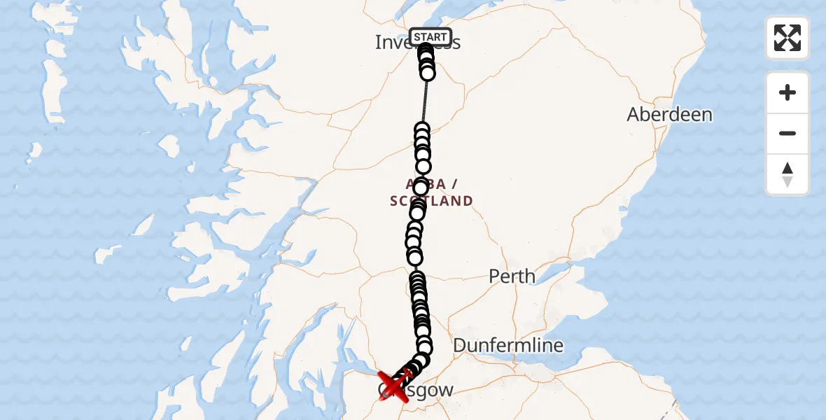 Flight route Air Ambulance Aircraft Inverness - Glasgow Airport, 11 June 2026, 12:18