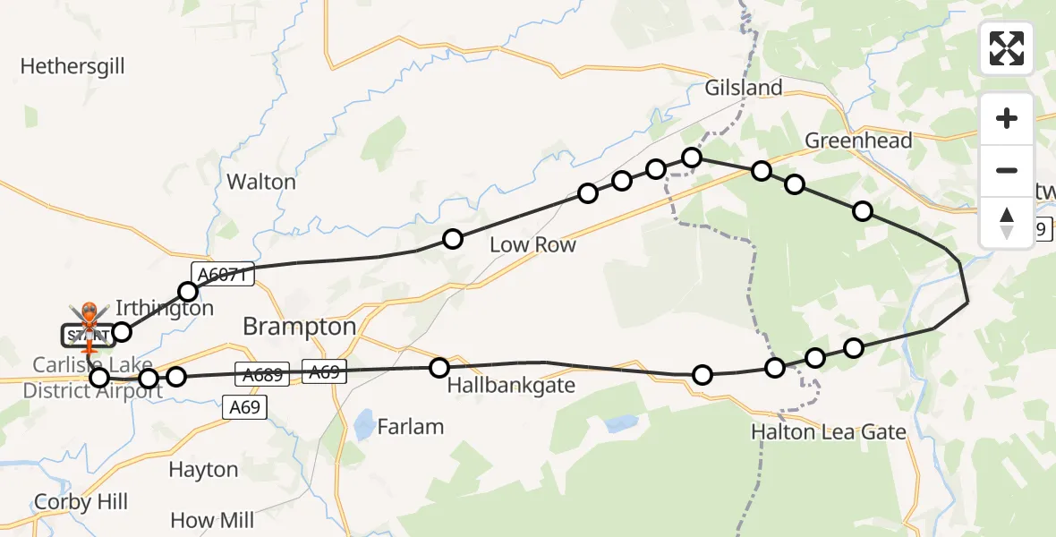 Flight route Coastguard Helicopter Carlisle Lake District Airport - Carlisle Lake District Airport, 11 June 2026, 12:23