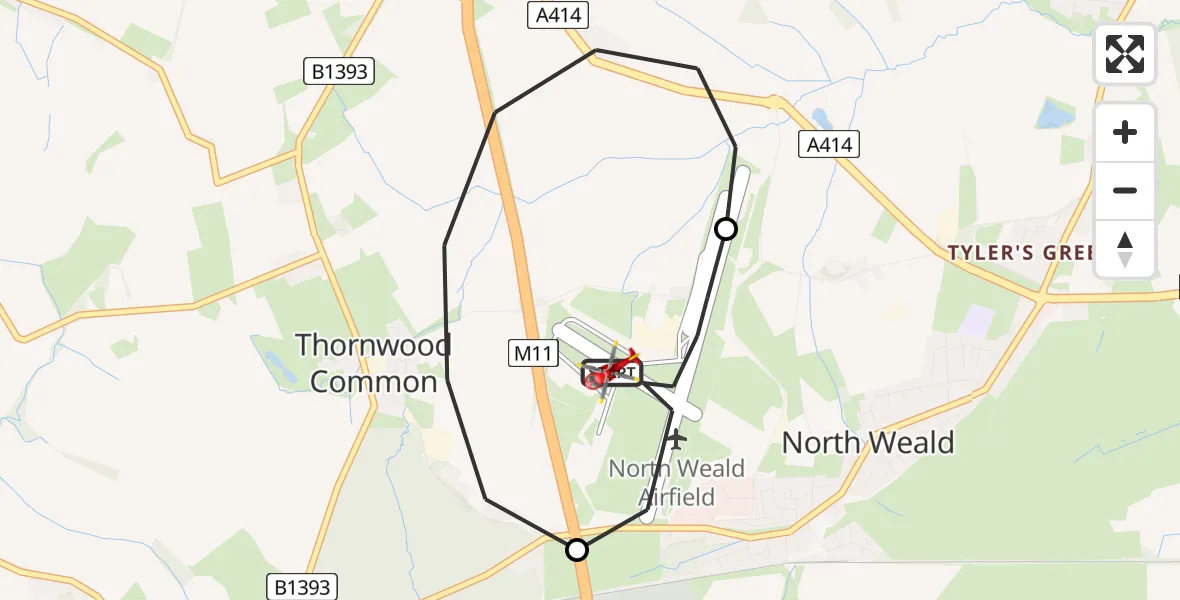 Flight route Air Ambulance Helicopter North Weald Airfield - North Weald Airfield, 11 June 2026, 12:38