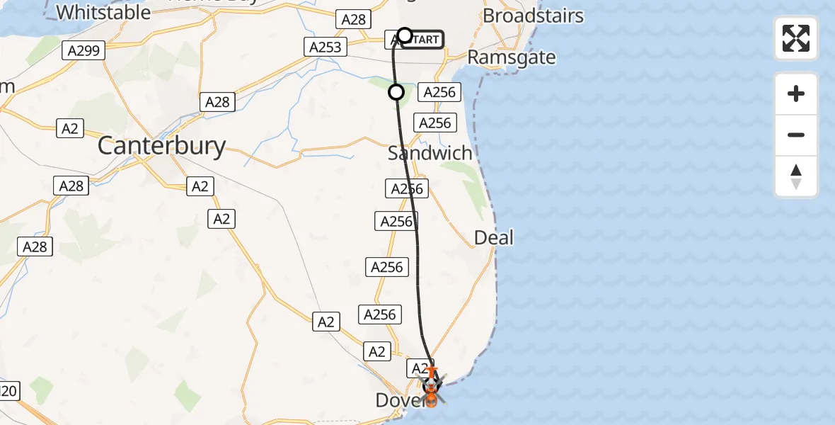 Flight route Coastguard Helicopter Manston Airport - Langdon Battery Heliport, 11 June 2026, 13:22
