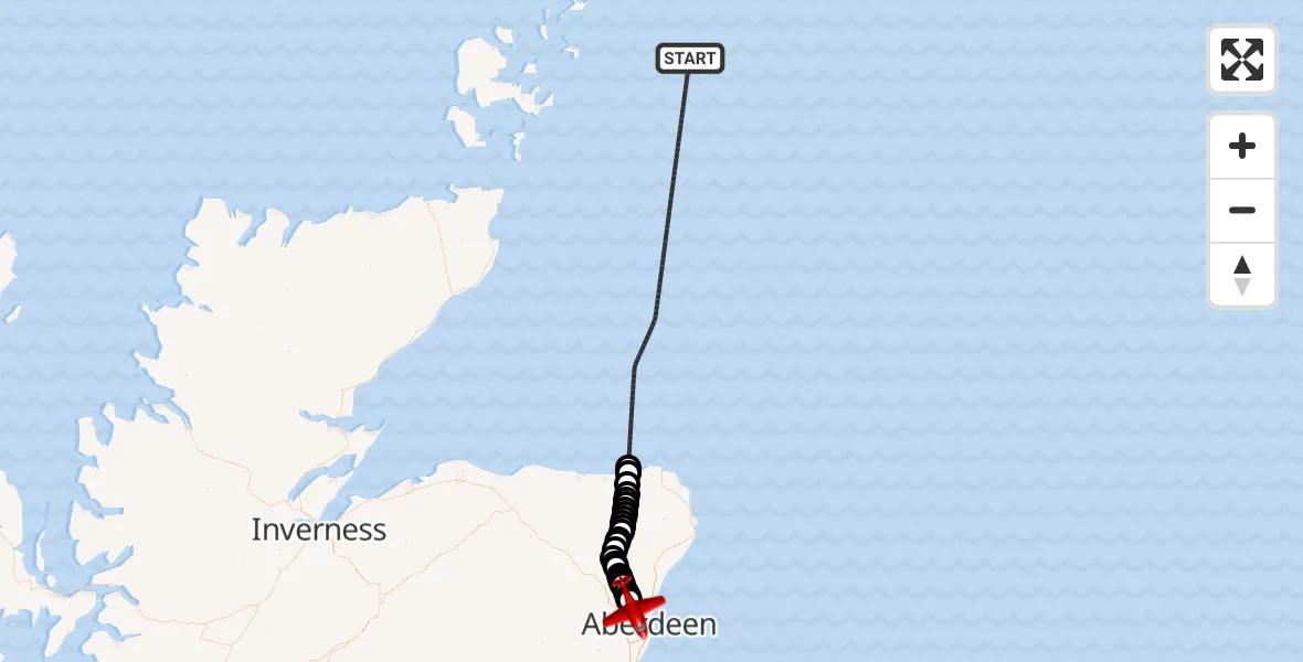 Flight route Air Ambulance Aircraft North Sea - Aberdeen International Airport, 11 June 2026, 13:25