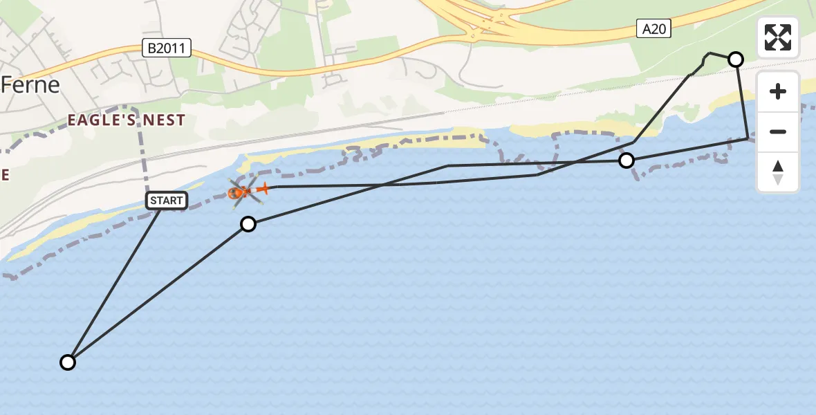 Flight route Coastguard Helicopter Dover - Dover, 11 June 2026, 13:41