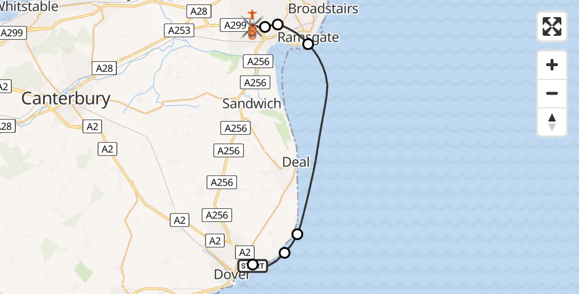 Flight route Coastguard Helicopter Langdon Battery Heliport - Manston Airport, 11 June 2026, 14:25