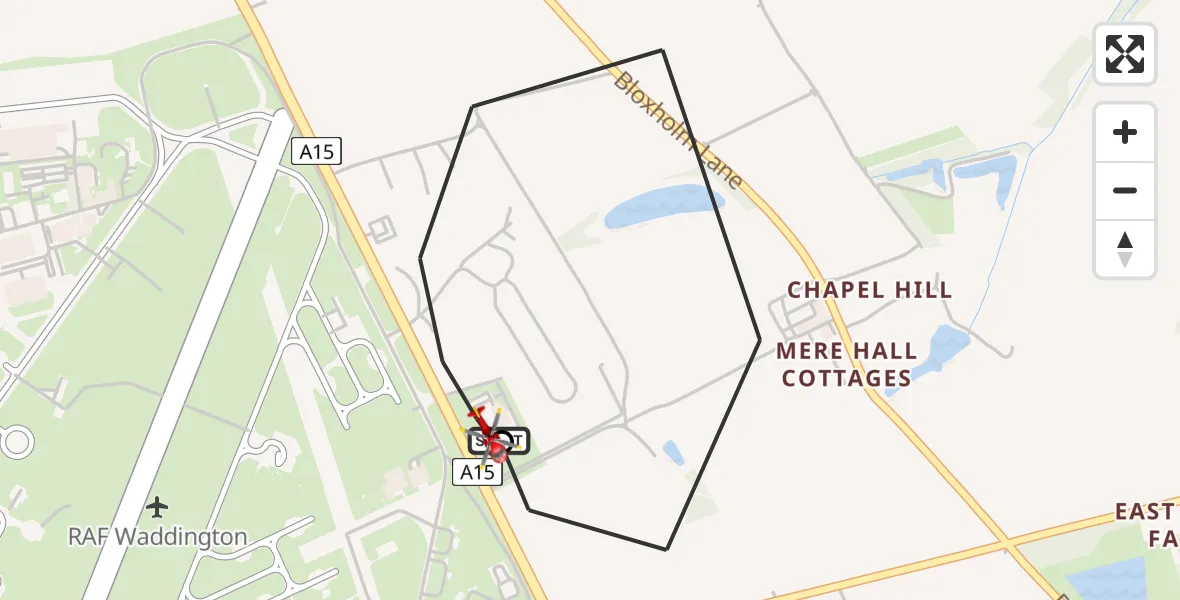 Flight route Air Ambulance Helicopter RAF Waddington - North Kesteven, 11 June 2026, 14:31
