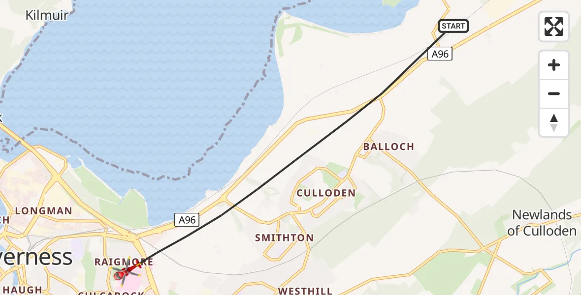 Flight route Air Ambulance Helicopter Inverness - Inverness, 11 June 2026, 15:25
