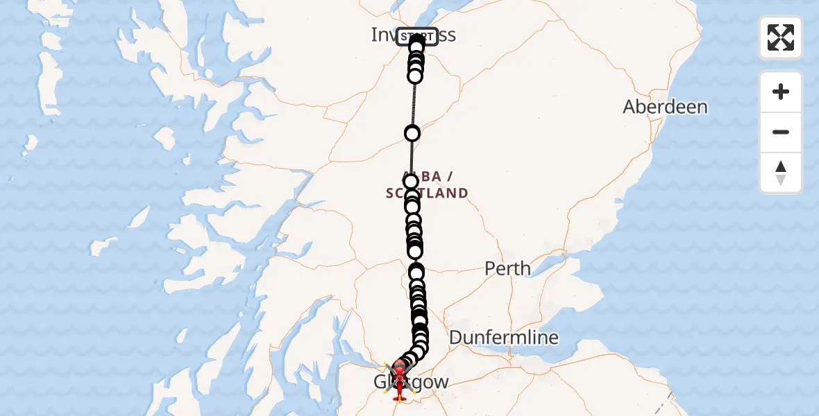 Flight route Air Ambulance Helicopter Inverness - Queen Elizabeth Hospital, 11 June 2026, 15:43