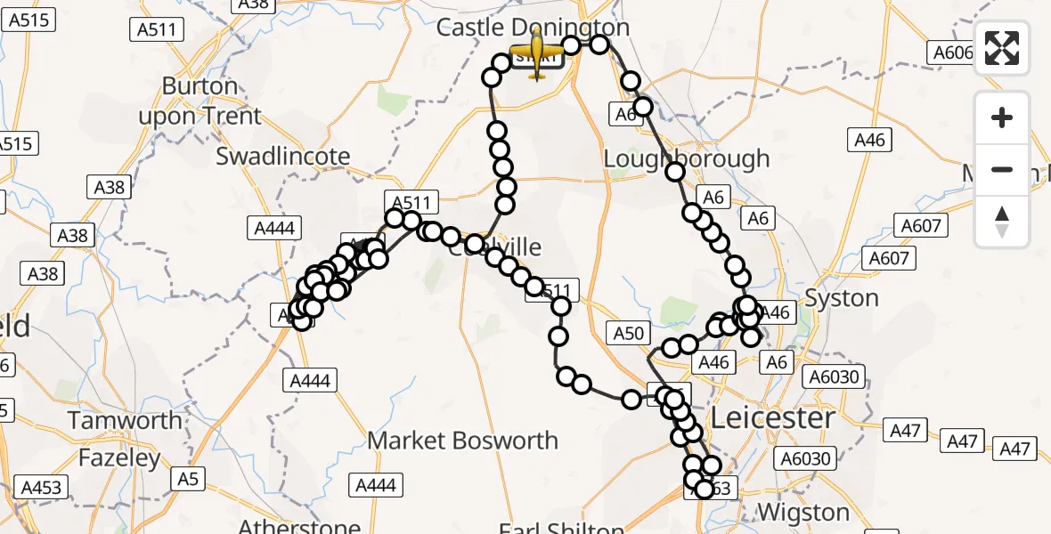Flight route Police Aircraft East Midlands Airport - East Midlands Airport, 11 June 2026, 16:04