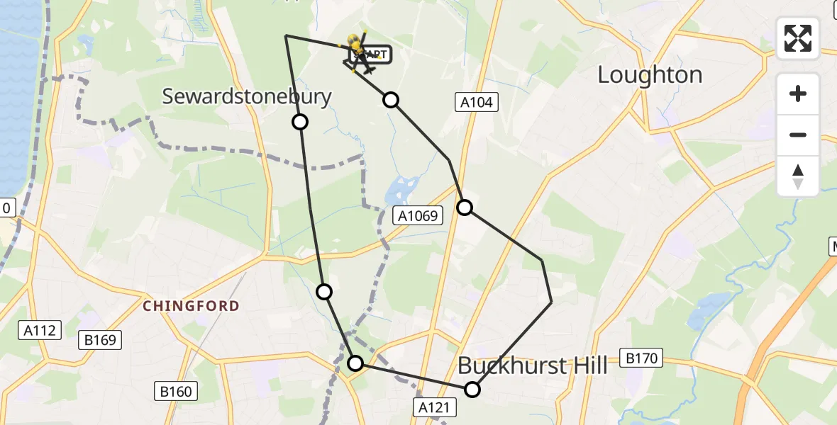 Flight route Police Helicopter Sewardstonebury - Sewardstonebury, 11 June 2026, 16:18