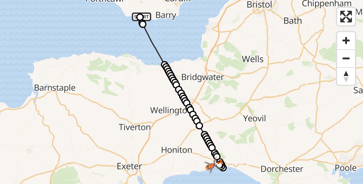 Flight route Coastguard Helicopter MOD St Athan - Charmouth, 11 June 2026, 16:48