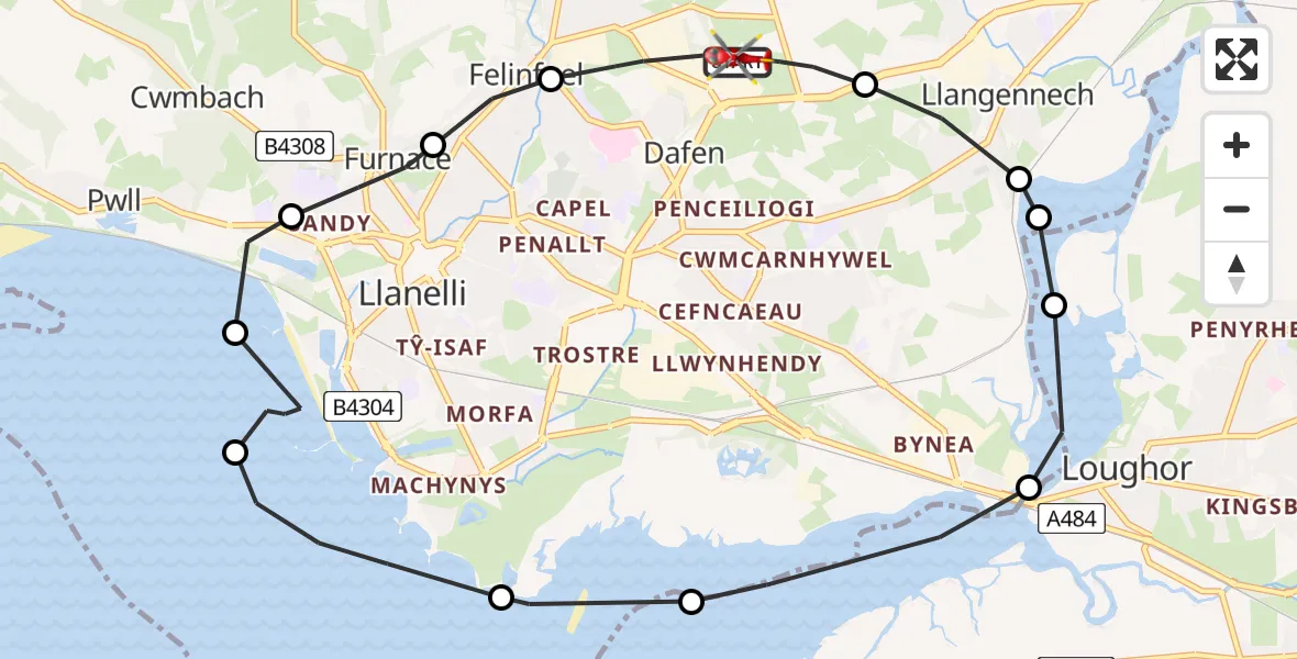 Flight route Air Ambulance Helicopter Dafen - Dafen, 11 June 2026, 16:54