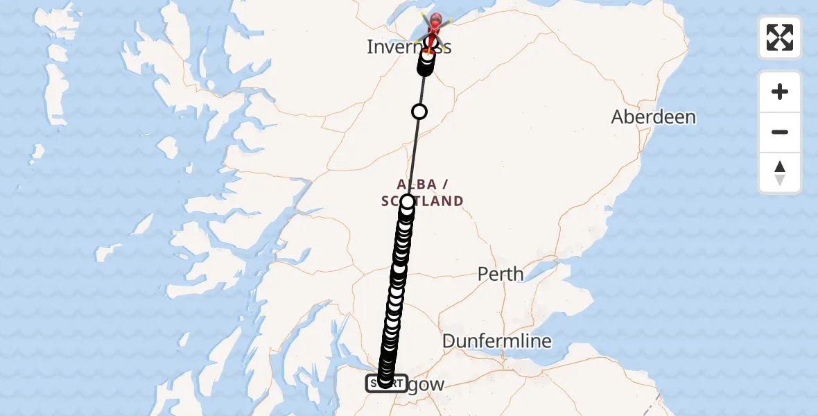Flight route Air Ambulance Helicopter Glasgow Airport - Tornagrain, 11 June 2026, 17:42