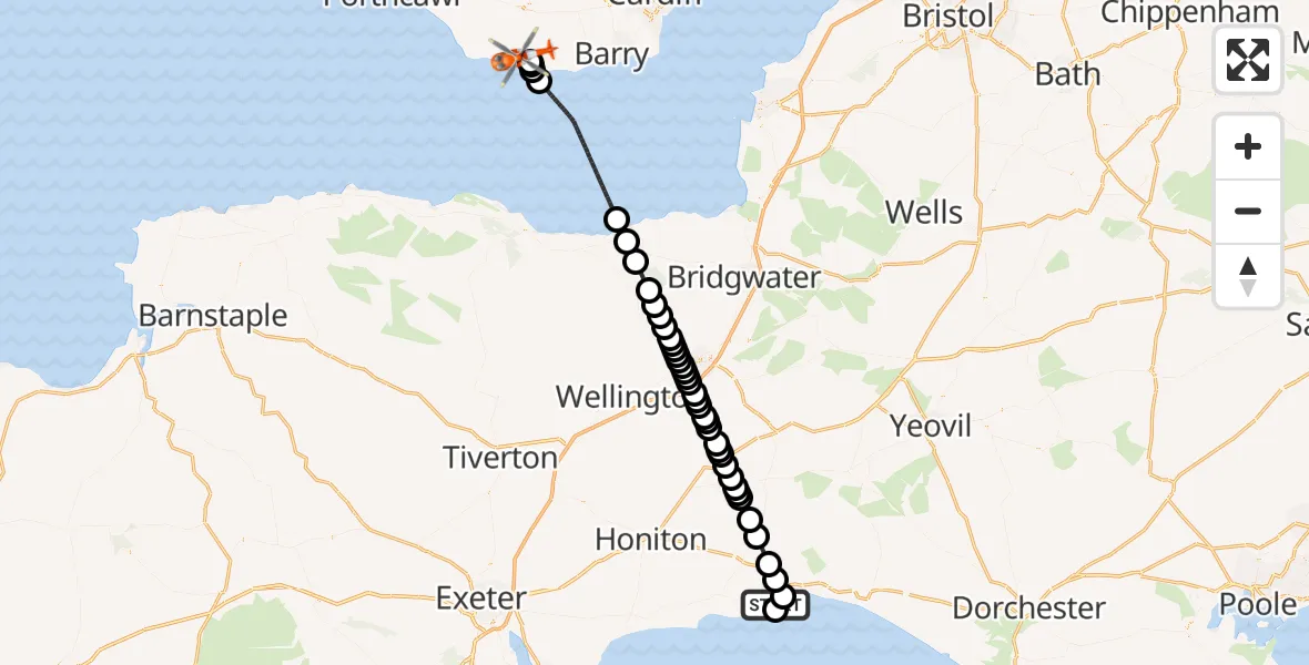 Flight route Coastguard Helicopter Lyme Regis - MOD St Athan, 11 June 2026, 17:42