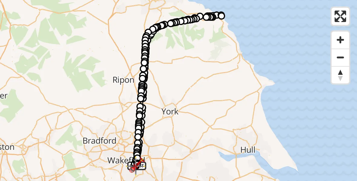 Flight route Air Ambulance Helicopter YAA Nostell Helicopter Port - YAA Nostell Helicopter Port, 11 June 2026, 18:27