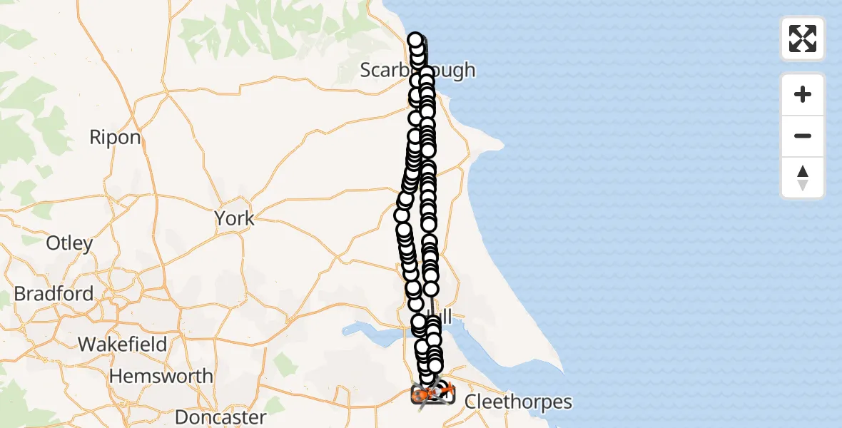 Flight route Coastguard Helicopter Humberside Airport - Humberside Airport, 11 June 2026, 18:42