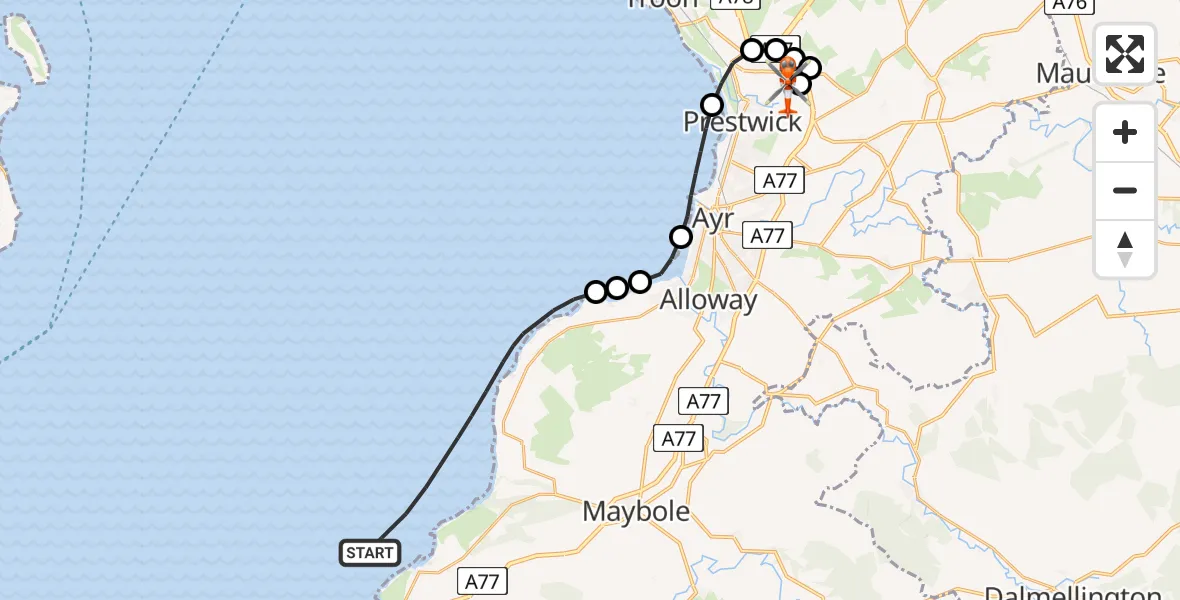 Flight route Coastguard Helicopter Inner Seas - Glasgow Prestwick Airport, 11 June 2026, 19:02