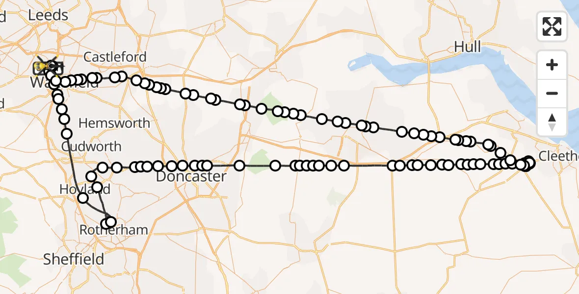 Flight route Police Helicopter East Ardsley - East Ardsley, 11 June 2026, 20:04