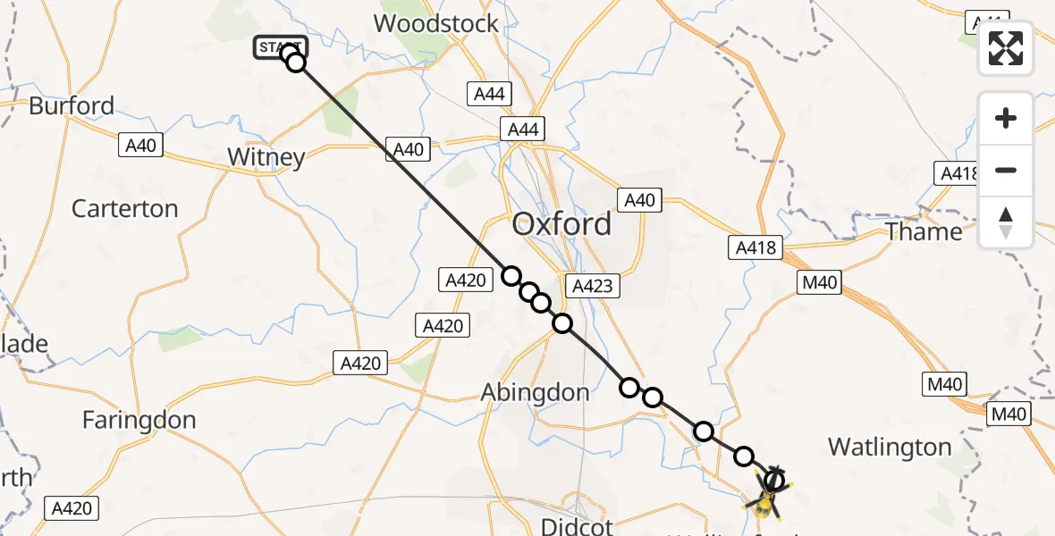 Flight route Police Helicopter Ramsden - Benson, 11 June 2026, 20:16