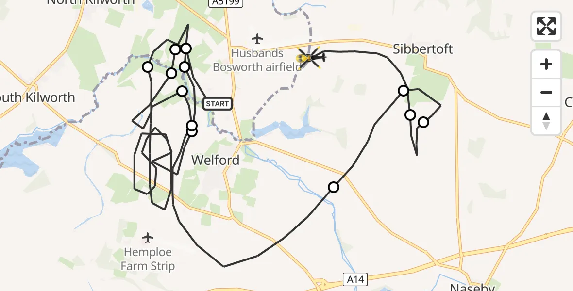 Flight route Police Helicopter Husbands Bosworth - Sulby, 11 June 2026, 20:29