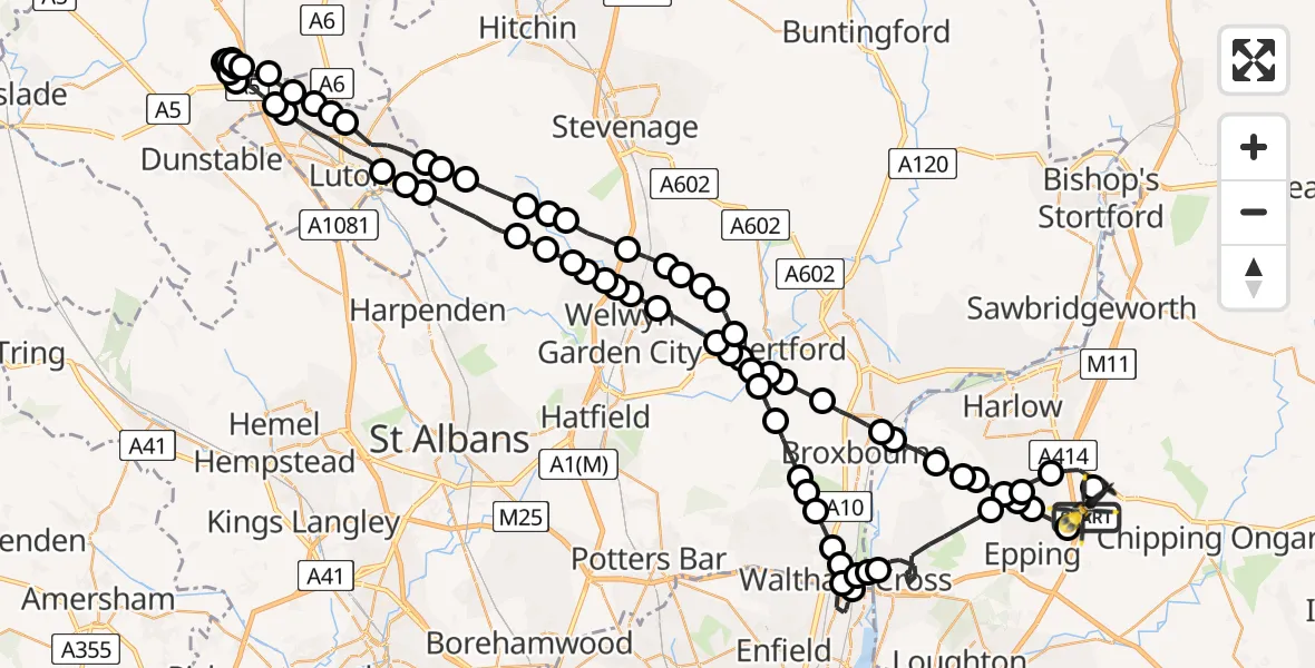 Flight route Police Helicopter North Weald Airfield - North Weald Airfield, 11 June 2026, 21:37