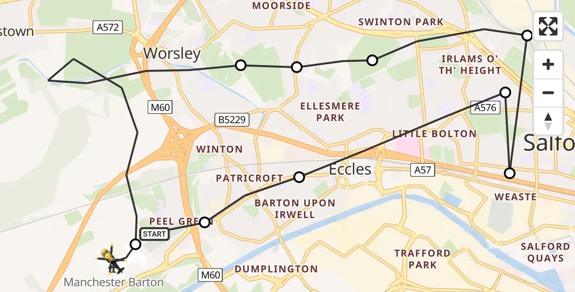 Flight route Police Helicopter Manchester Barton Aerodrome - Manchester Barton Aerodrome, 11 June 2026, 22:31
