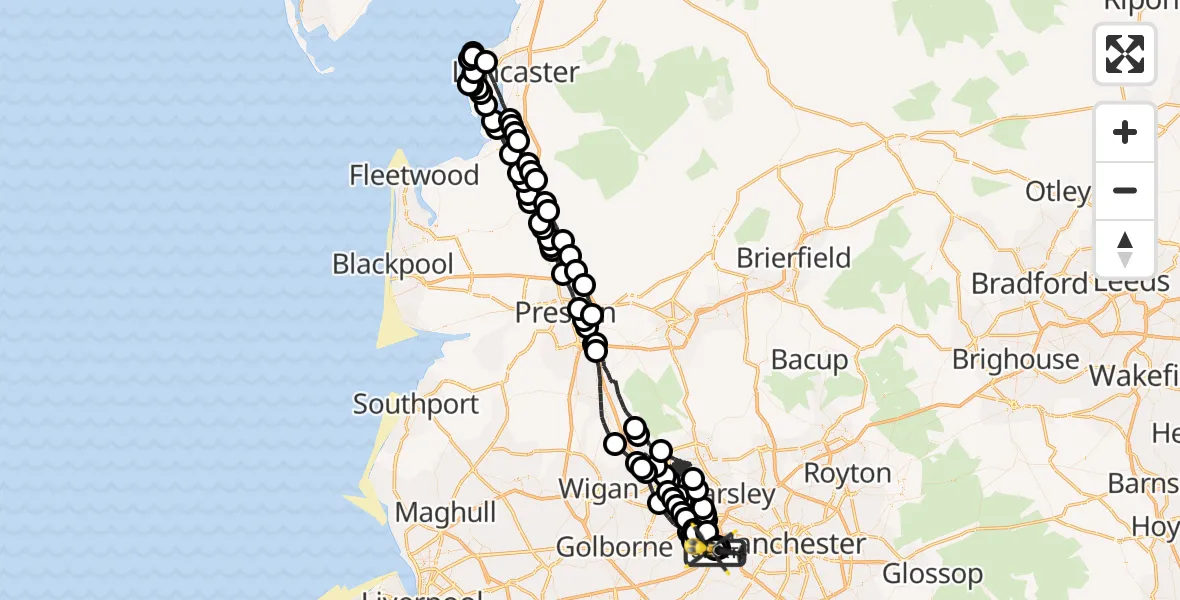 Flight route Police Helicopter Manchester Barton Aerodrome - Manchester Barton Aerodrome, 11 June 2026, 22:39
