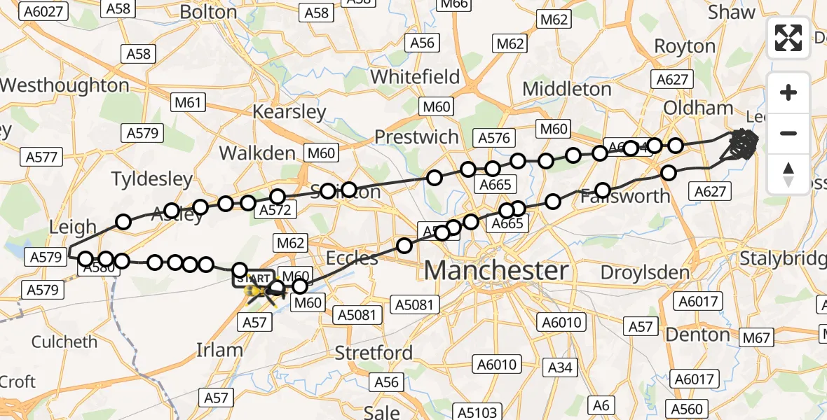 Flight route Police Helicopter Irlam - Manchester Barton Aerodrome, 12 June 2026, 01:00