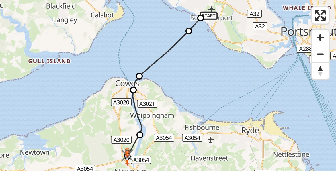 Flight route Coastguard Helicopter Solent Airport - St Marys Hospital Isle Of Wight, 12 June 2026, 01:03