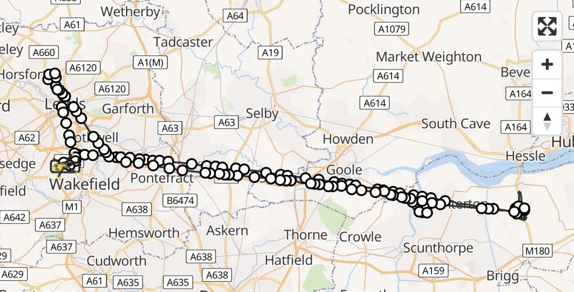 Flight route Police Helicopter East Ardsley - East Ardsley, 12 June 2026, 01:07