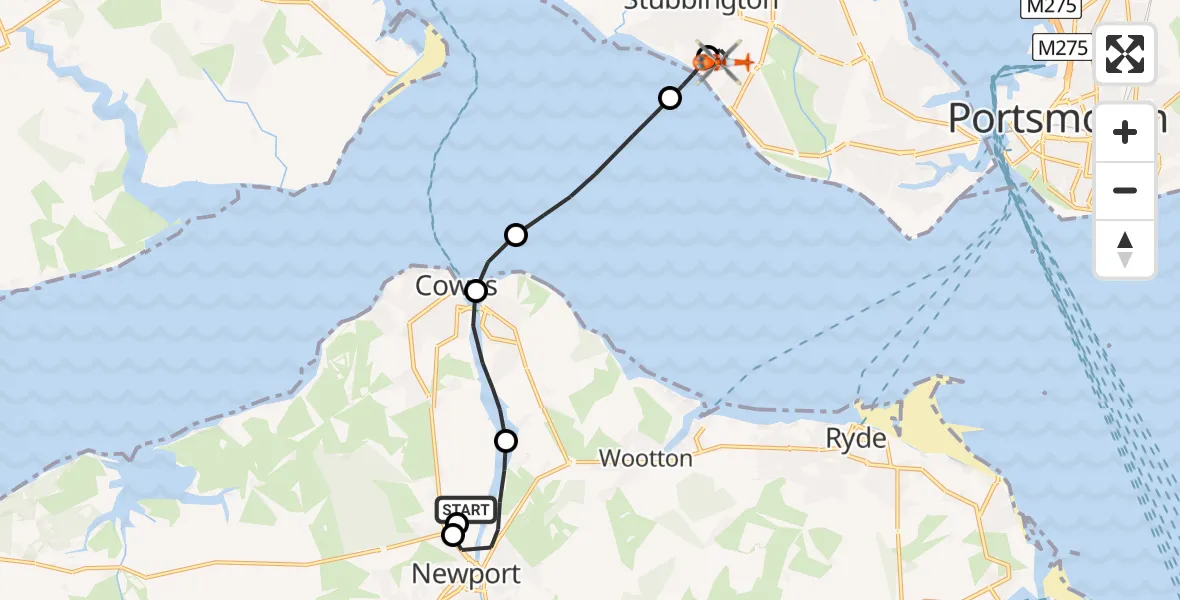 Flight route Coastguard Helicopter Newport - Solent Airport, 12 June 2026, 01:40
