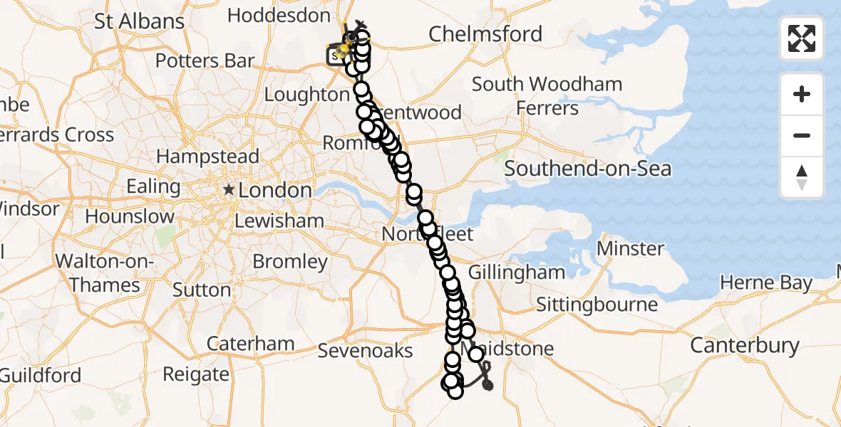 Flight route Police Helicopter Coopersale - North Weald Airfield, 12 June 2026, 01:47