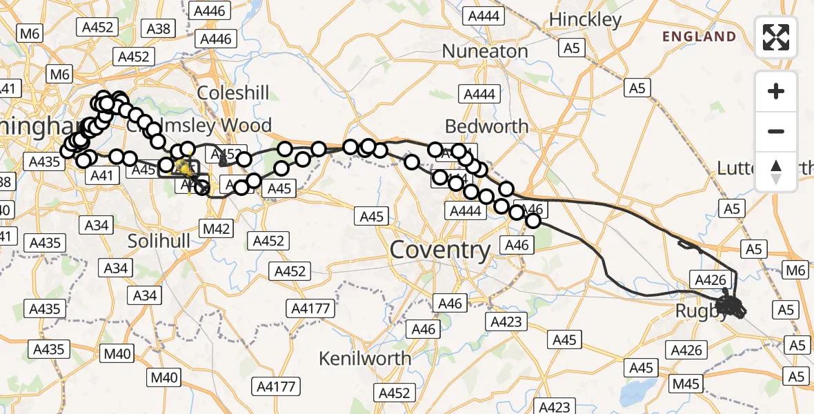 Flight route Police Helicopter Birmingham Airport - Birmingham Airport, 12 June 2026, 01:59