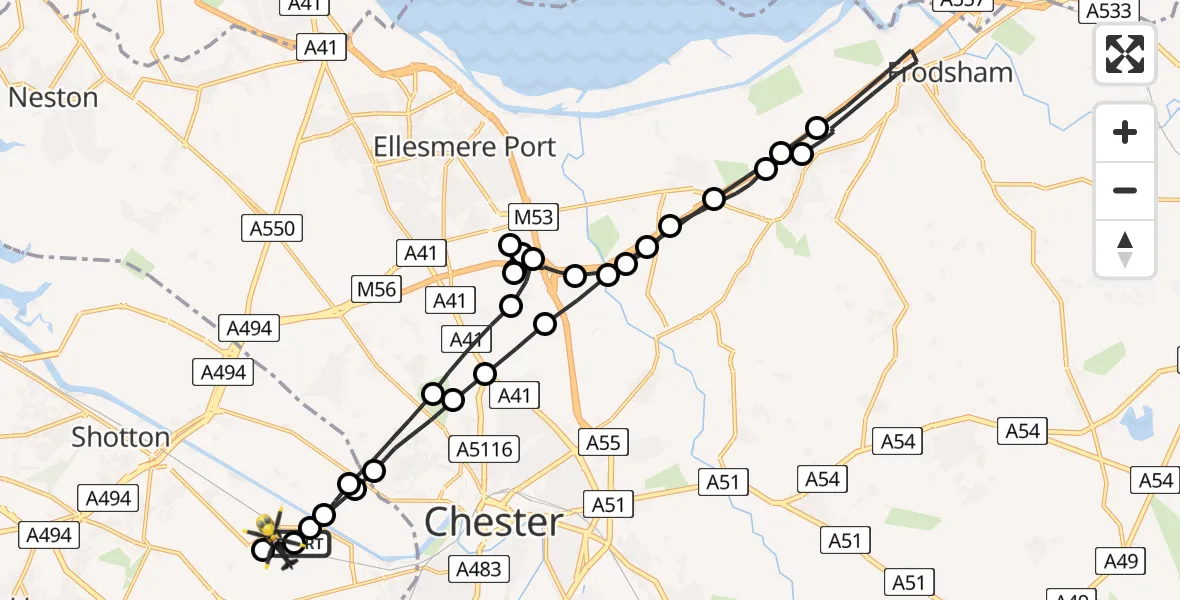 Flight route Police Helicopter Hawarden Airport - Hawarden Airport, 12 June 2026, 03:11