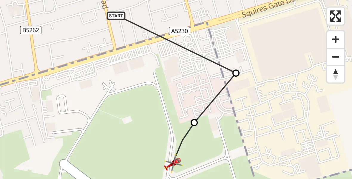 Flight route Air Ambulance Helicopter Blackpool Airport - Blackpool Airport, 12 June 2026, 08:24