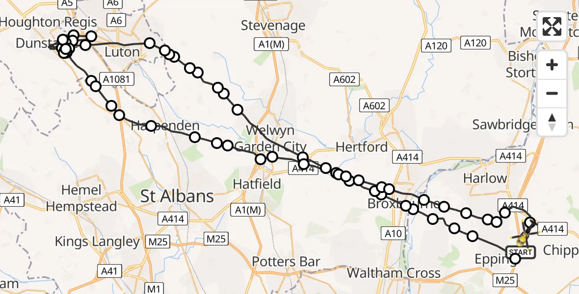Flight route Police Helicopter Coopersale - North Weald Airfield, 12 June 2026, 08:31