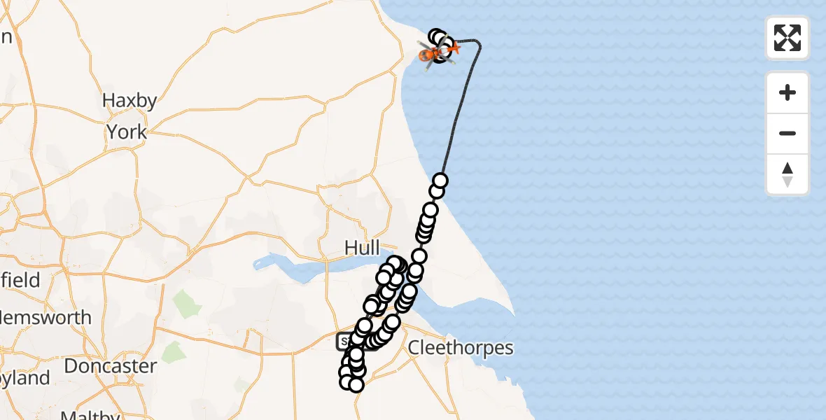 Flight route Coastguard Helicopter Humberside Airport - Flamborough, 12 June 2026, 08:39