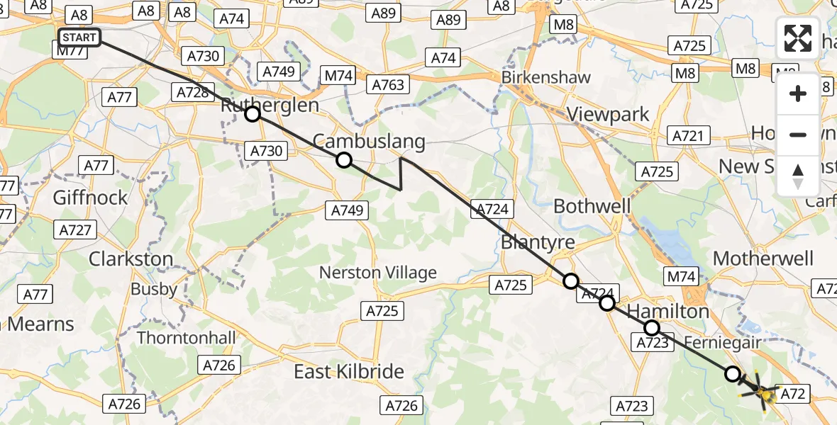Flight route Police Helicopter Glasgow - Allanton, 12 June 2026, 09:24