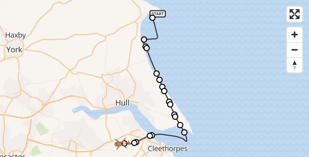 Flight route Coastguard Helicopter Flamborough - Humberside Airport, 12 June 2026, 09:34