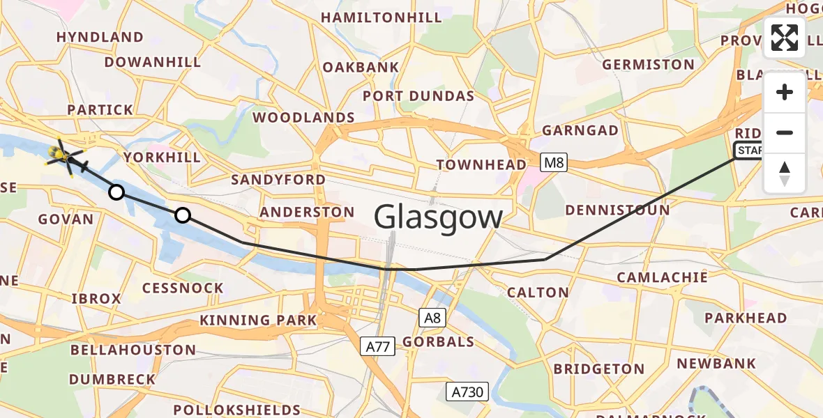 Flight route Police Helicopter Glasgow - Glasgow, 12 June 2026, 10:25