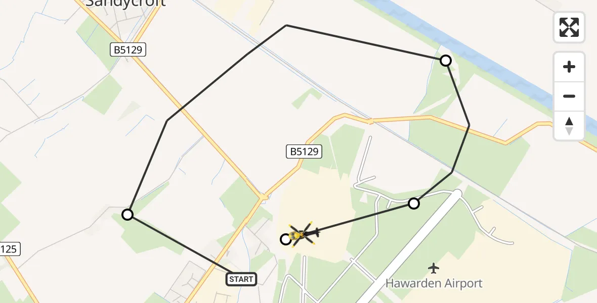 Flight route Police Helicopter Hawarden Airport - Saltney Ferry, 12 June 2026, 10:32