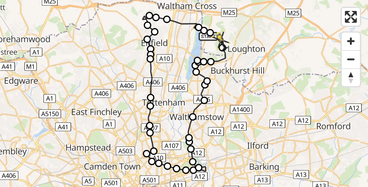 Flight route Police Helicopter Epping Forest - Metropolitan Police Air Support Unit Lippitts Hill, 12 June 2026, 10:40