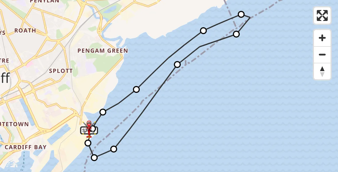 Flight route Air Ambulance Helicopter Cardiff Heliport - Cardiff Heliport, 12 June 2026, 10:47